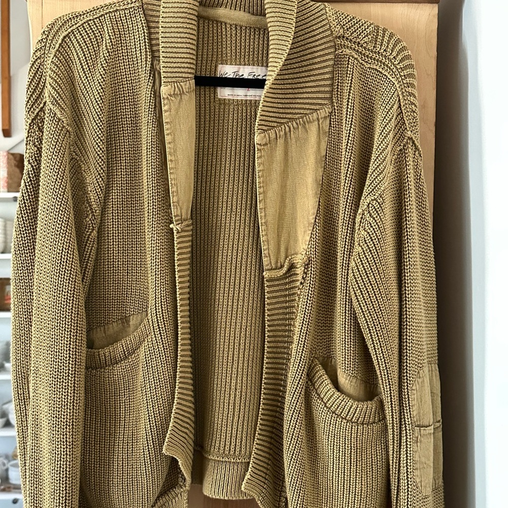 We The Free Khaki Open-Front Cardigan